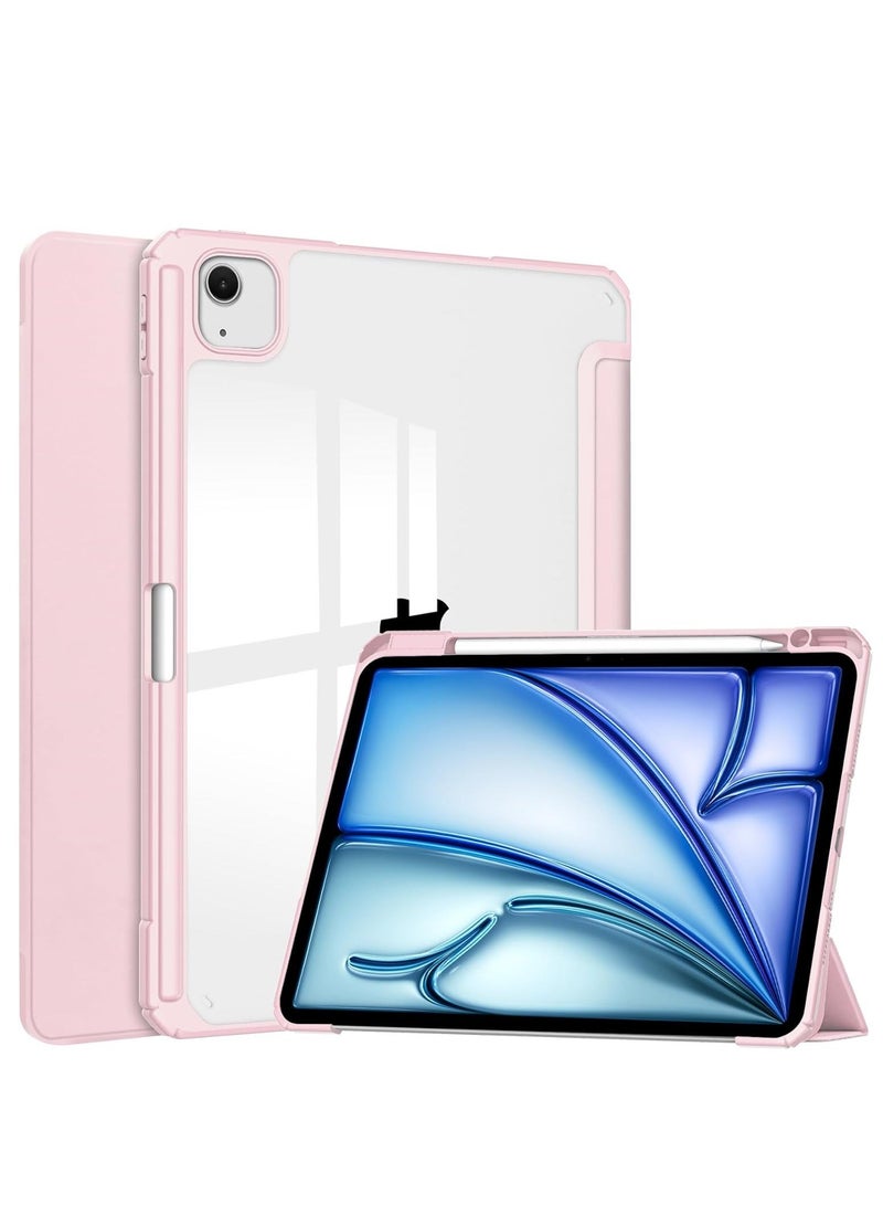 Compatible with iPad Air 13 Inch (M2) 2024 Case, Smart Slim Folio Stand Auto Sleep/Wake Cover, with Pencil Slot, Clear Transparent Back Shell for iPad Air 13 Inch (Pink) - Image 1