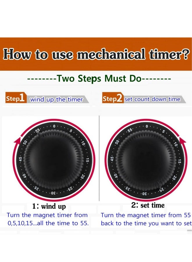 Mechanical Kitchen Timer, No Battery Required Magnetic Cooking Timer, Upgraded 60 Minutes Manual Countdown Timer for Cooking and Baking (Black)  - Image 3
