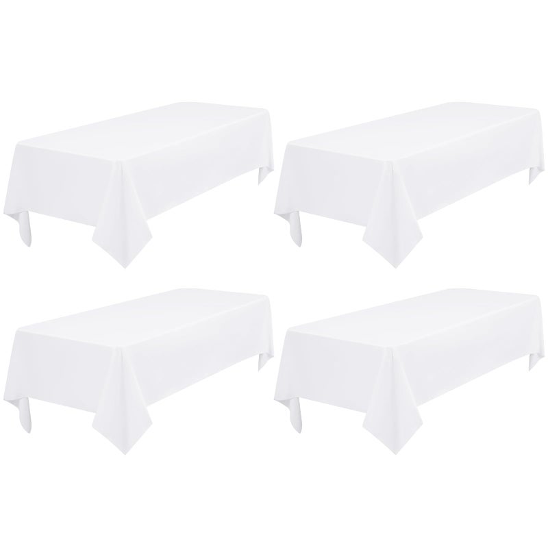 4 Pack White Polyester Tablecloth 60 x 102 inch Rectangle Table Cloth for 6 Feet Rectangle TablesStain and Wrinkle Resistant Washable Polyester Table Cover for Wedding Parties Banquet Kitchen