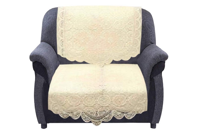 Kuber Industries Circle Design Cotton 7 Pieces 5 Seater Sofa Cover with Center Table Cover (CTKTC028719, Cream, Standard) - Image 2