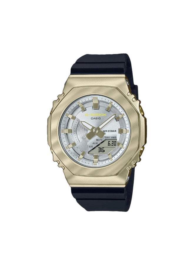 Casio G-Shock GM-S2100BC-1A Analog Digital Women's Black Resin Watch with Gold Metal Bezel