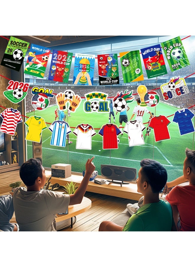 رايات كأس العالم 2026 كرة القدم 3 متر 5 قطع - زينة حفلات كرة القدم لعشاق النوادي والبارات والمنزل، مستلزمات كأس العالم 26 - Image 3