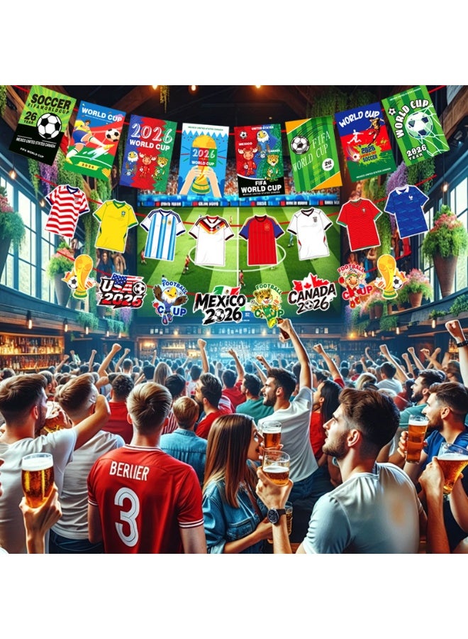 رايات كأس العالم 2026 كرة القدم 3 متر 5 قطع - زينة حفلات كرة القدم لعشاق النوادي والبارات والمنزل، مستلزمات كأس العالم 26 - Image 2