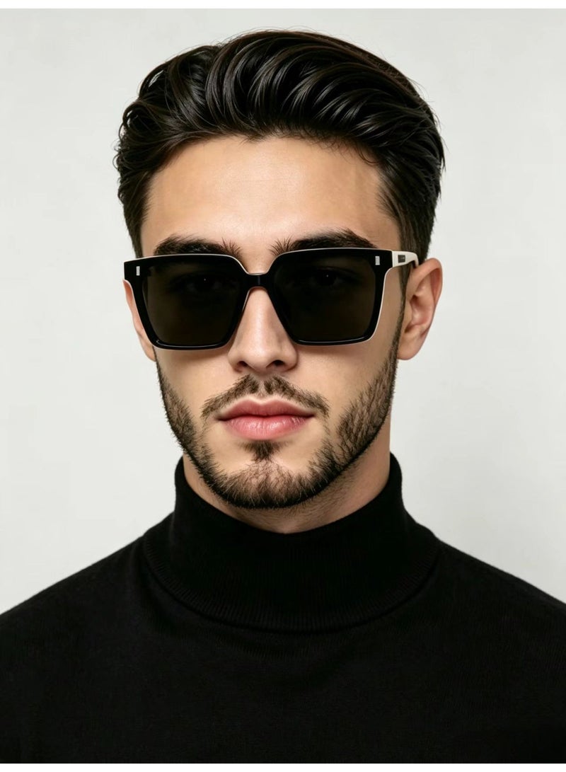Fashion Big Square Shades With Metal Rivet Decor Black White Two Tone Frame Face Slimming Unisex Glasses For Beach Shopping Outdoor Trip - Image 3