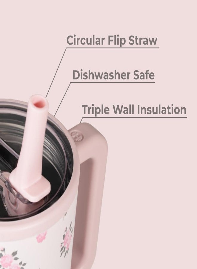 HydroJug هيدروجوج ترافيلر - زجاجة ماء سعة 32 أونصة مع مقبض وقشة قابلة للطي - تناسب حوامل الأكواب، كوب مقاوم للتسرب - مصنوع من الفولاذ المقاوم للصدأ وقاعدة مطاطية - هدايا للنساء والرجال، وايلد روز - Image 3