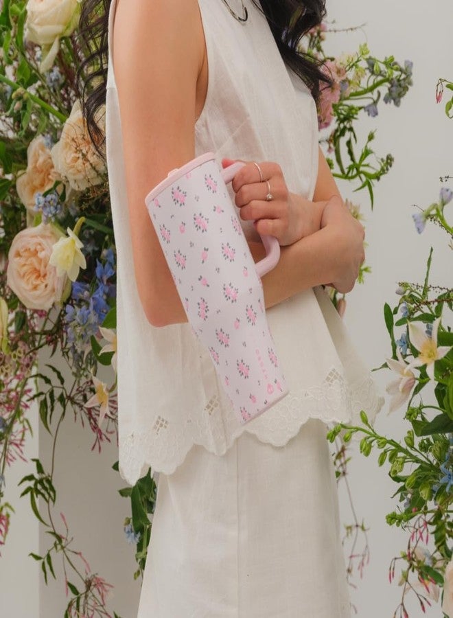 HydroJug هيدروجوج ترافيلر - زجاجة ماء سعة 32 أونصة مع مقبض وقشة قابلة للطي - تناسب حوامل الأكواب، كوب مقاوم للتسرب - مصنوع من الفولاذ المقاوم للصدأ وقاعدة مطاطية - هدايا للنساء والرجال، وايلد روز - Image 5