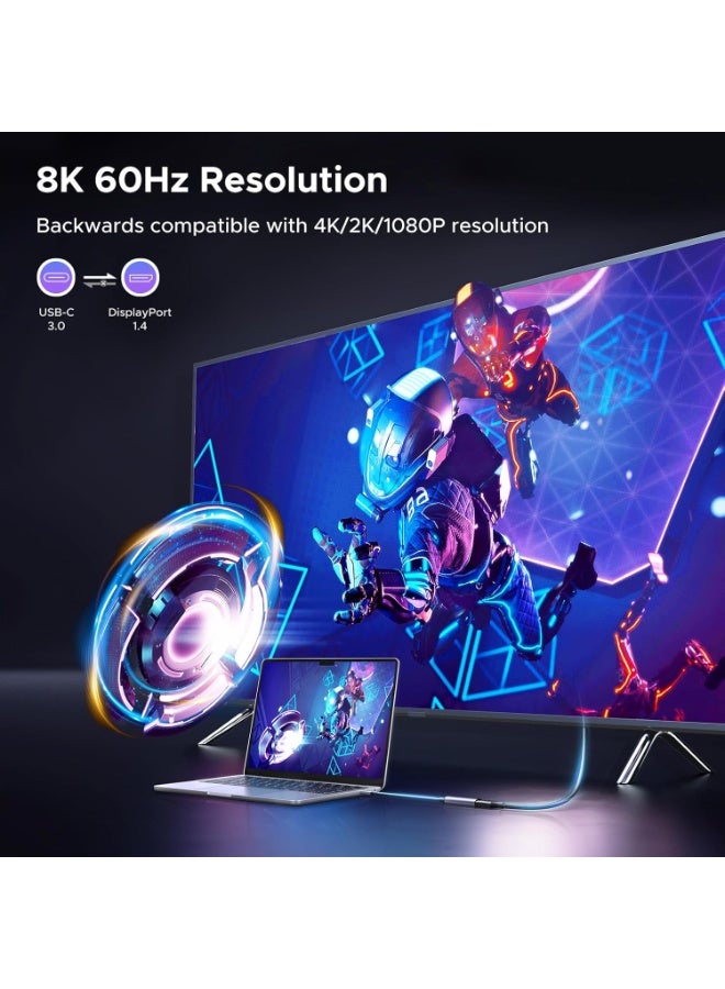 يو جرين UGREEN 8K@60Hz USB C إلى DisplayPort 1.4 كابل محول 4K@240Hz HDR Thunderbolt 4 إلى محول Display Port USB C إلى DP من الألمنيوم المضفر متوافق مع MacBook Pro/Air, iPad Pro, Galaxy S23, Dell - Image 2