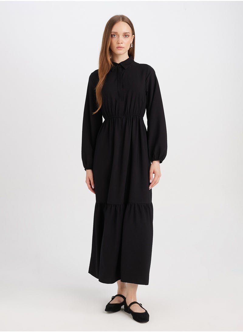 Shirt Collar Basic Buttoned Waist-Tied Maxi Dress With Long Sleeves - pzsku/Z5BD1D50C759B506D0F92Z/45/_/1729507990/237d9b73-18c5-488e-9447-bac40b6021c3