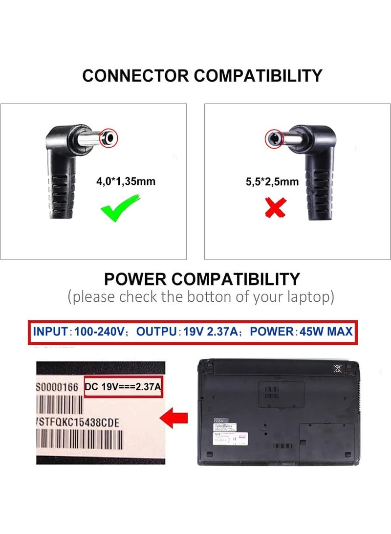 Terabyte Power Supply for Asus Laptop, 45 W 19 V 2.37 A Notebook Laptop Charging Cable AC Power Supply for ASUS Plug: 4.0 x 1.35 mm - Image 2