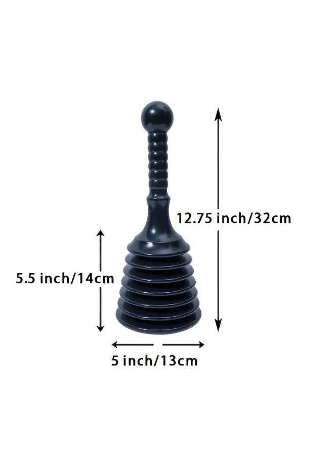 Heavy Duty Sink Drain Plunger Black, Powerful Bellows Plunger for Kitchen Sink, Bathroom Basin, Shower Floor Drain and Bathtub, Commercial & Household Unclogging Tool - Image 2