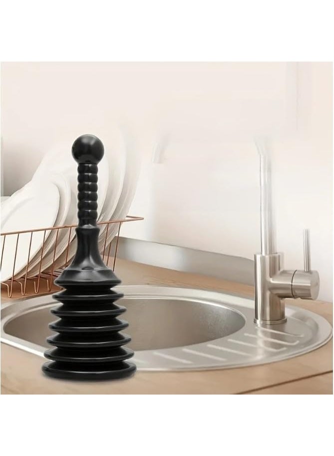 Heavy Duty Sink Drain Plunger Black, Powerful Bellows Plunger for Kitchen Sink, Bathroom Basin, Shower Floor Drain and Bathtub, Commercial & Household Unclogging Tool - Image 3