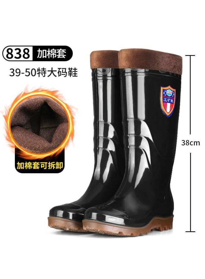 Men's Rain Boots, Plus-size Waterproof Shoes, Mid-high Tube, With Added Cotton And Thickened Rain Boots For Men, Durable For Construction Sites, Sizes 36-49, Extra Large