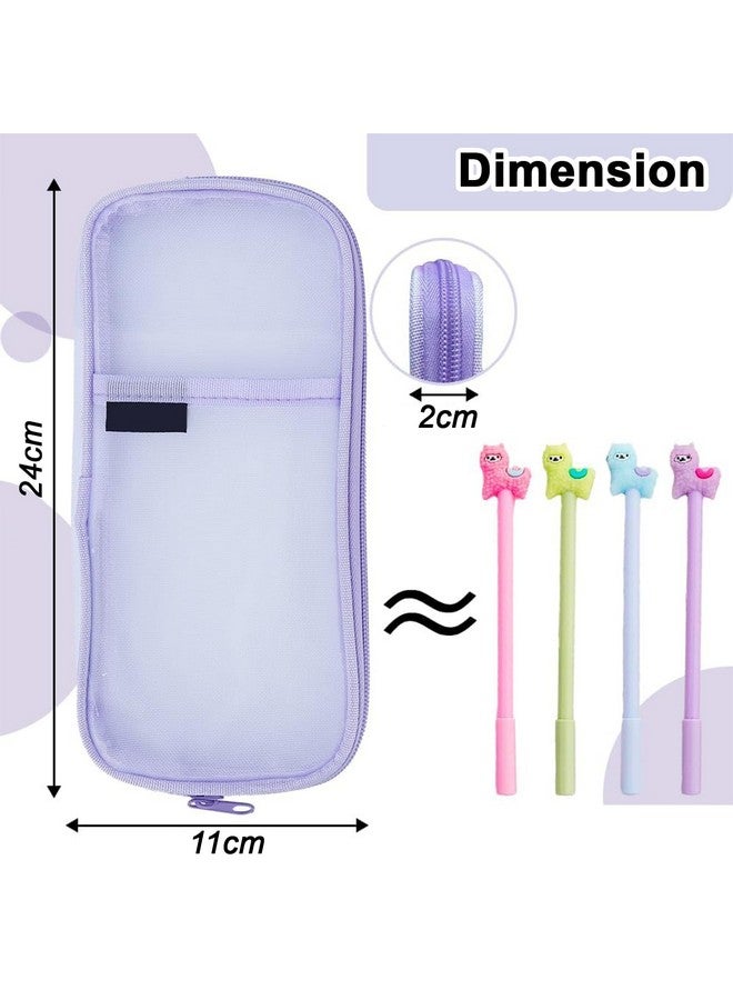 FunBlast Pen Pencil Case, Transparent Pencil Pouch with Zipper Closure Portable Clear Makeup Pouch, Large Capacity Pencil Bag, Stationery Bag for Students Girls Office Adults (Purple) - Image 2