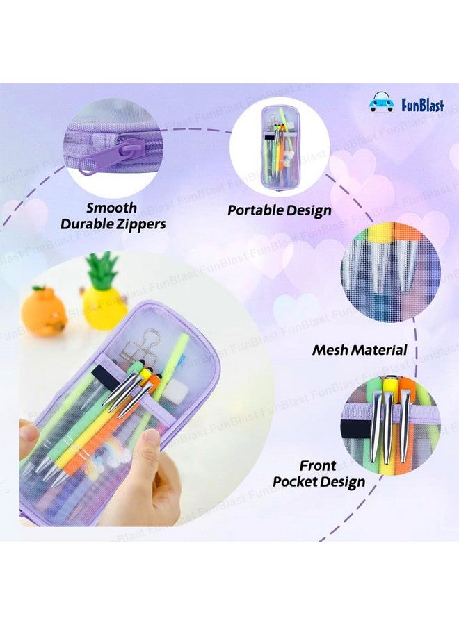 FunBlast Pen Pencil Case, Transparent Pencil Pouch with Zipper Closure Portable Clear Makeup Pouch, Large Capacity Pencil Bag, Stationery Bag for Students Girls Office Adults (Purple) - Image 3