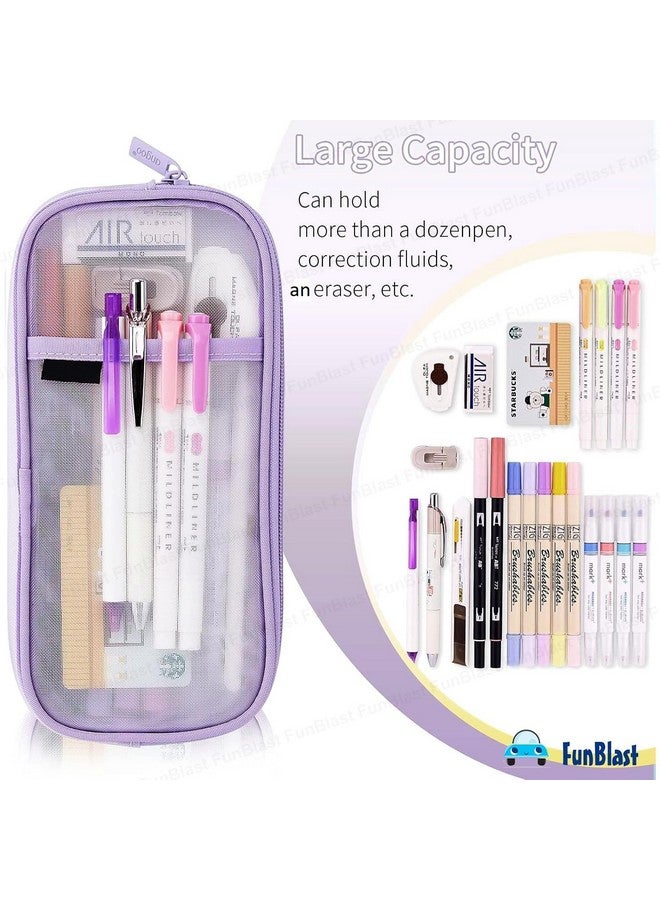 FunBlast Pen Pencil Case, Transparent Pencil Pouch with Zipper Closure Portable Clear Makeup Pouch, Large Capacity Pencil Bag, Stationery Bag for Students Girls Office Adults (Purple) - Image 4