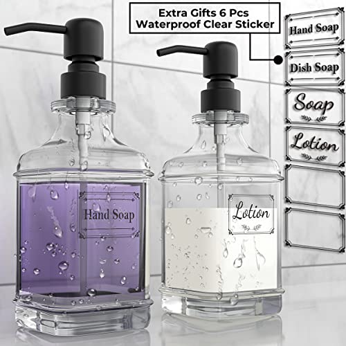 GLADPURE 2 Pack Soap Dispenser, 18 Oz Antique Design Thick Glass Hand Dispensers; with 304 Rust Proof Stainless Steel Pump, 6Pcs Clear Stickers, for Kitchen, Bathroom- Black - Image 3