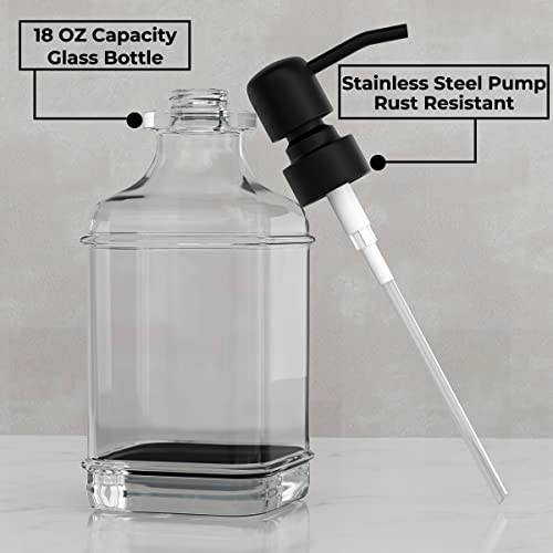 GLADPURE 2 Pack Soap Dispenser, 18 Oz Antique Design Thick Glass Hand Dispensers; with 304 Rust Proof Stainless Steel Pump, 6Pcs Clear Stickers, for Kitchen, Bathroom- Black - Image 2