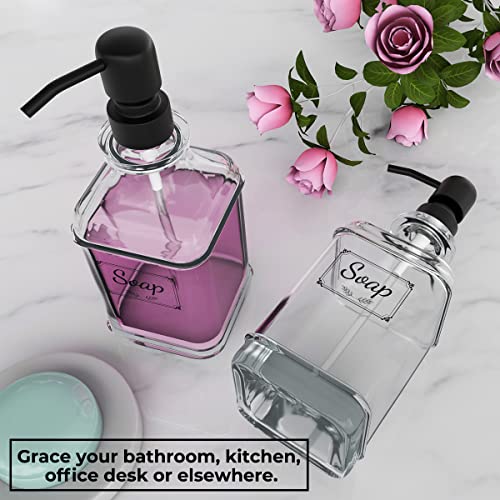 GLADPURE 2 Pack Soap Dispenser, 18 Oz Antique Design Thick Glass Hand Dispensers; with 304 Rust Proof Stainless Steel Pump, 6Pcs Clear Stickers, for Kitchen, Bathroom- Black - Image 5