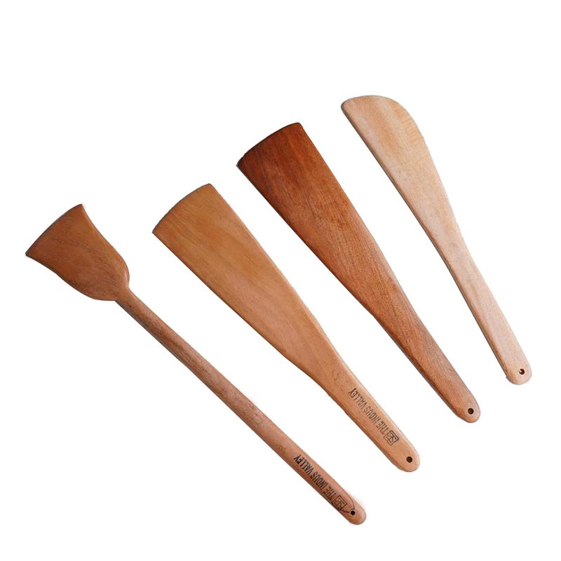 The Indus Valley Wooden FlipSpatulaLadle for Cooking DosaRotiChapati Kitchen Tools No Harmful Polish Handmade Cookware Neem Wood Set of 4 - Image 1