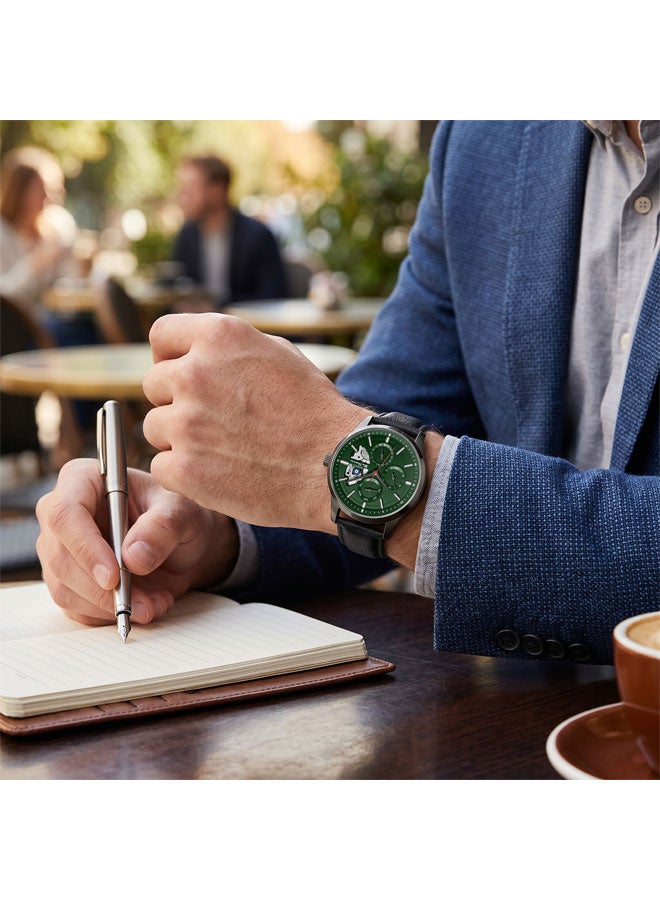 Ben Sherman St Albans Green Dial Black Genuine Leather Strap Multifunction Watch for Men, 43.5mm - Image 5