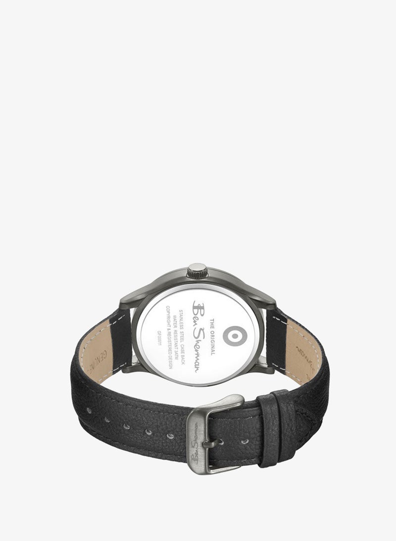 Ben Sherman St Albans Green Dial Black Genuine Leather Strap Multifunction Watch for Men, 43.5mm - Image 3