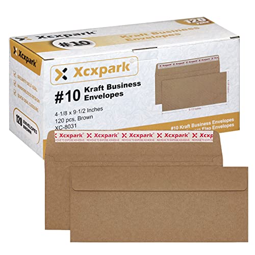 Xxcxpark 120 PCS #10 Brown Self Seal Kraft 4-1/8 x 9-1/2 inches Security Envelopes, Windowless Invisible Envelopes Super Strong Quick Seal Envelopes Security Tint Pattern Secure - Image 1