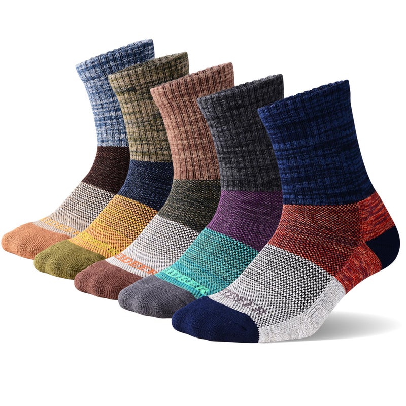 FEIDEER Men's Thick Cotton Full Cushion Quarter Crew Socks for Outdoor Hiking Everyday, Midweight, 5 Pairs (5MS20605-XL) - Image 1
