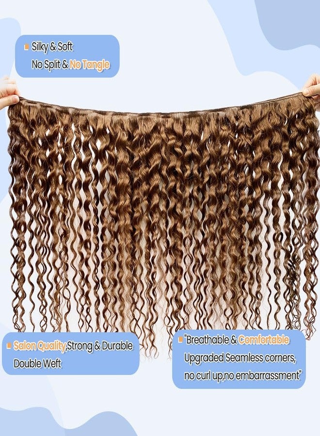 Smartinnov Deep Wave Weft Hair Extensions Medium Brown Human Hair #4 Medium Brown Sew in Real Hair Weft for Women Water Wave Sew in Hair Extensions 16 Inch 100Gram Double Weft Curly Brown Human Hair Bundles - Image 5