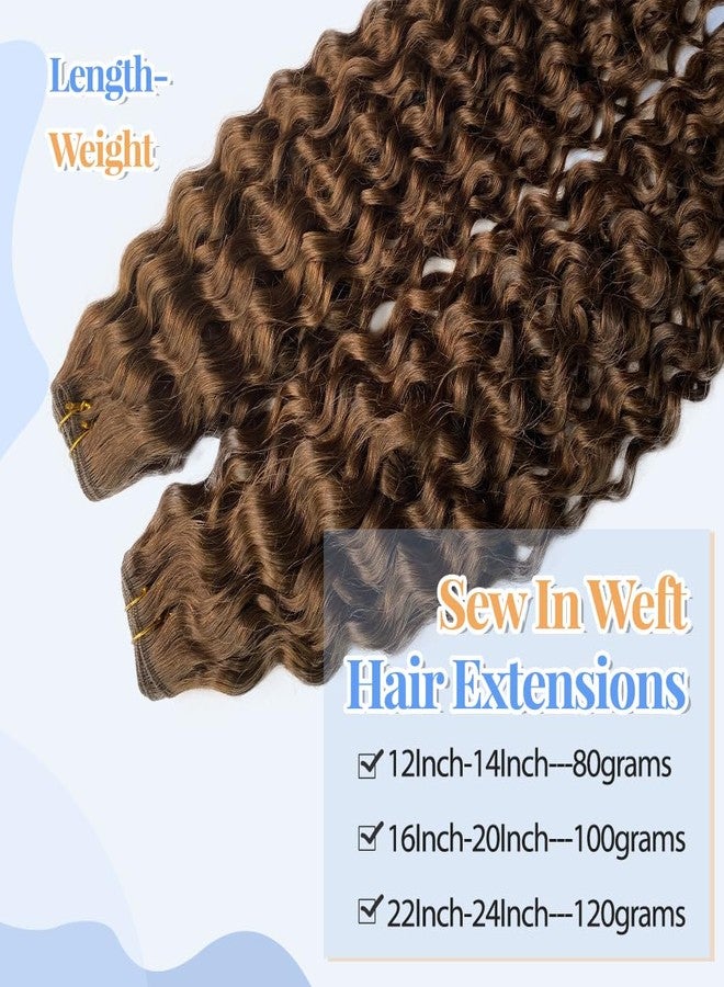 Smartinnov Deep Wave Weft Hair Extensions Medium Brown Human Hair #4 Medium Brown Sew in Real Hair Weft for Women Water Wave Sew in Hair Extensions 16 Inch 100Gram Double Weft Curly Brown Human Hair Bundles - Image 2