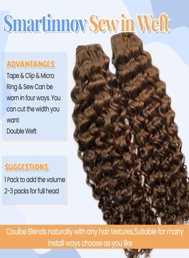 Smartinnov Deep Wave Weft Hair Extensions Medium Brown Human Hair #4 Medium Brown Sew in Real Hair Weft for Women Water Wave Sew in Hair Extensions 16 Inch 100Gram Double Weft Curly Brown Human Hair Bundles - Image 3