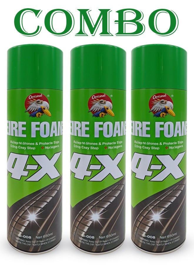 GETSUN Combo Pack 3X 4-X Tire Foam Cleaner 650ml - Restores, Shines & Protects Tires, Easy No-Rinse Tire Shine Spray, Long-Lasting Tire Protection and Maintenance - Image 1