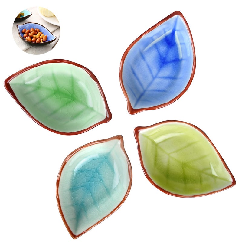 Worldity 4 Pack Assorted Color Charcuterie Bowls  Cute Leaf Shape Small Sauce Bowls  Sushi Plates and Soy Sauce Bowls for Sushi Appetizer  Oil  Vinegar  Ketchup  Paste Jam - Image 1