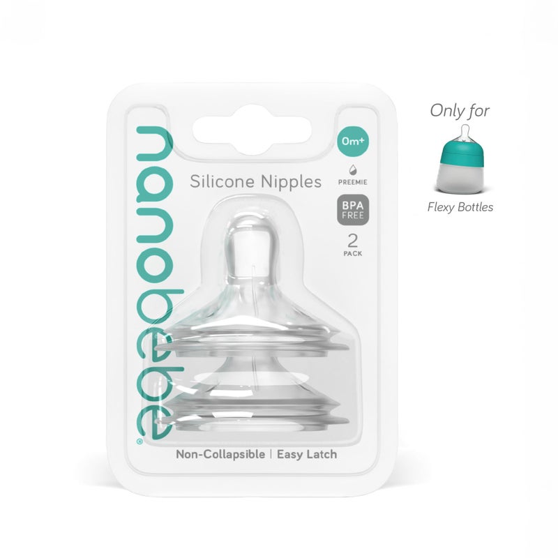 NANOBÉBÉ Nanobebe Flexy Silicone Bottles Nipples Triple Vented Twin-Pack - Slow Flow - Image 2