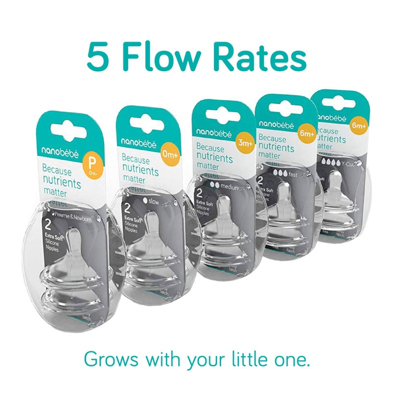 NANOBÉBÉ Nanobebe Flexy Silicone Bottles Nipples Triple Vented Twin-Pack - Slow Flow - Image 4