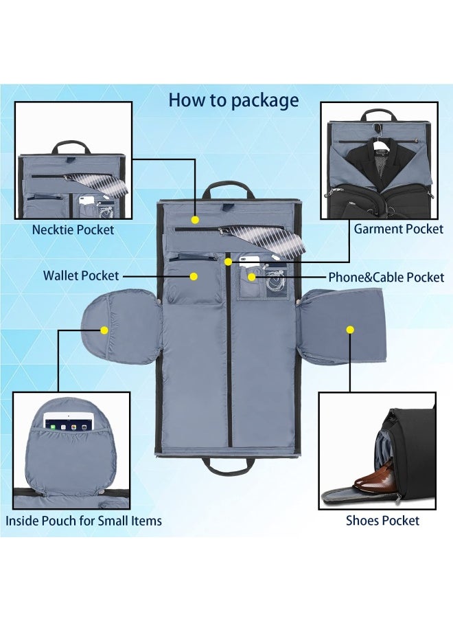bug Garment Bags Convertible Garment Bag With Shoulder Strap Shoes Compartment Carry On Travel Suit Bags 2 In 1 Garment Duffle Bag For Men Women Weekender Bag Extra Large Dark Black  - Image 4