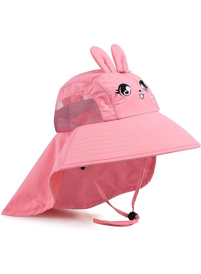 Kids Sun Hat, UPF 50+Protection Hat, Wide Brim Beach Hats  ,Mesh  and Breathable,Adjustable Chin Strap Pink  - Image 1