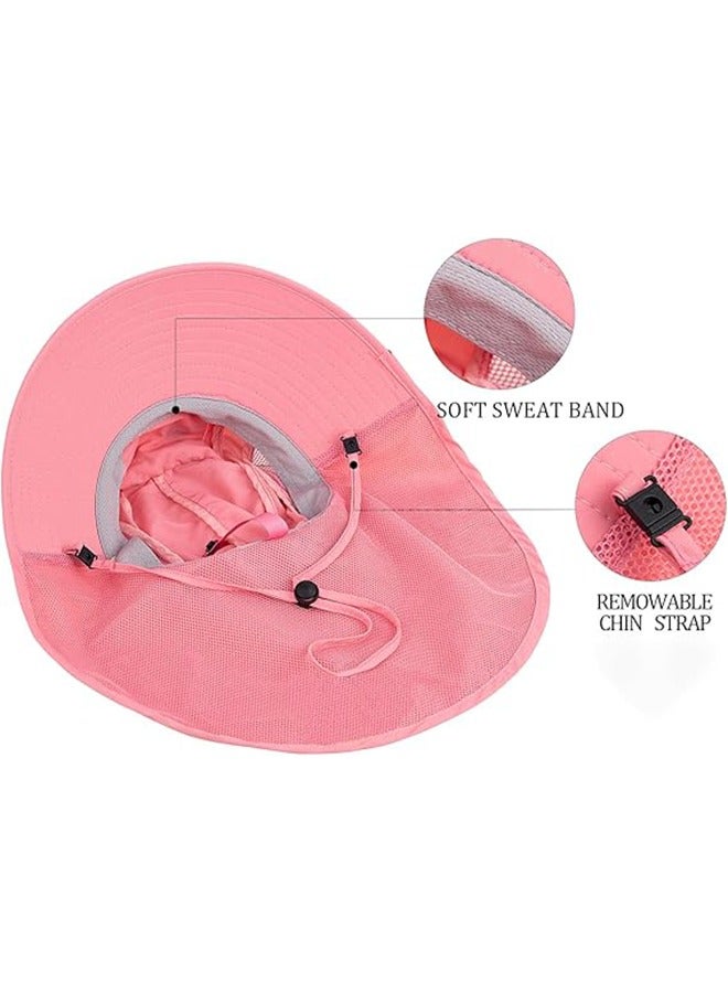 Kids Sun Hat, UPF 50+Protection Hat, Wide Brim Beach Hats  ,Mesh  and Breathable,Adjustable Chin Strap Pink  - Image 2