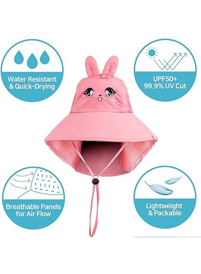 Kids Sun Hat, UPF 50+Protection Hat, Wide Brim Beach Hats  ,Mesh  and Breathable,Adjustable Chin Strap Pink  - Image 3