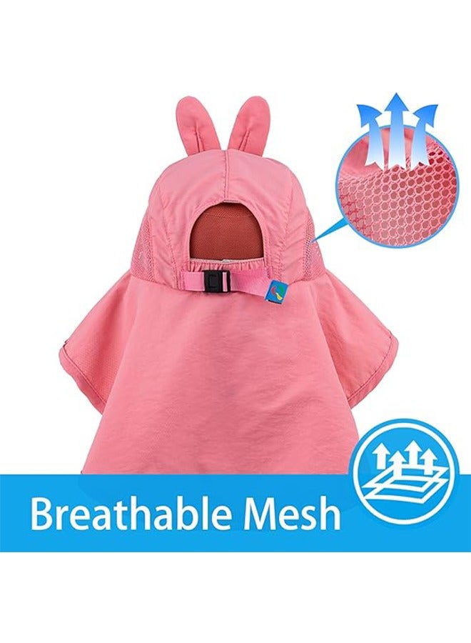 Kids Sun Hat, UPF 50+Protection Hat, Wide Brim Beach Hats  ,Mesh  and Breathable,Adjustable Chin Strap Pink  - Image 4
