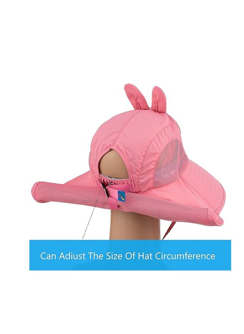Kids Sun Hat, UPF 50+Protection Hat, Wide Brim Beach Hats  ,Mesh  and Breathable,Adjustable Chin Strap Pink  - Image 5