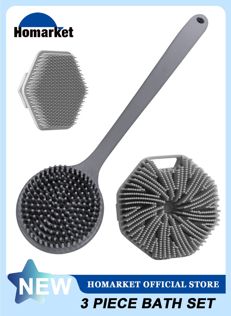 HomarKet 3 Pack Silicone Body Scrubber, Anti Cellulite Massage Scrubber, Long Handle Back Scrubber Exfoliating Shower Brush for Men & Women, Removes Dead Skin, Reduces Cellulite, Improves Circulation, Fast Dry, Non Slip - Image 1