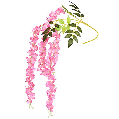 DearHouse 6 Pack Artificial Fake Wisteria Vine Ratta Hanging Garland Silk Flowers String Party Home Wedding Decor, 3.75 Feet/Piece,Pink - Image 5
