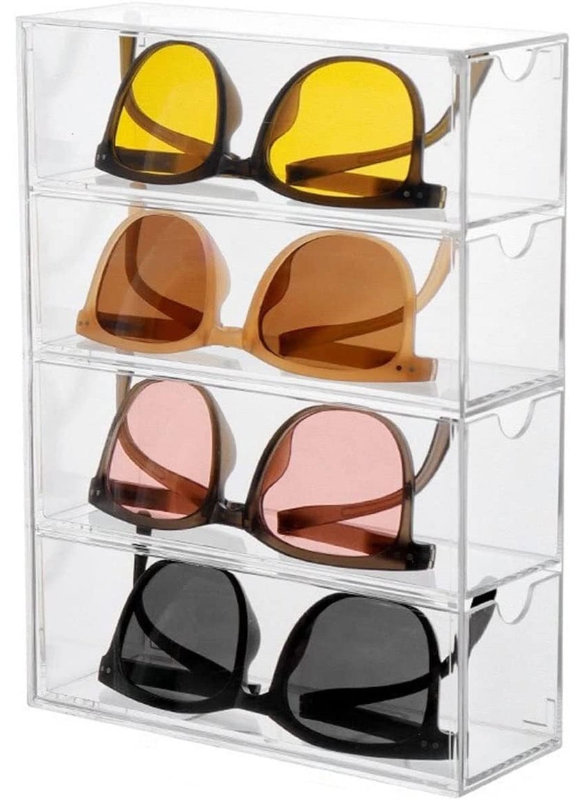 HOUSE OF QUIRK House of Quirk Acrylic Sunglasses Organizer with 4 Lid Drawer Organizer Rectang Supplies for Bathroom Dorm Desk Countertop Office Transparent  - Image 1