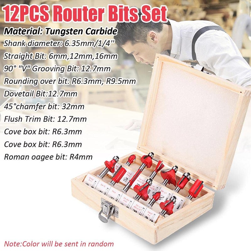 MLD MLD Professional Router Bit Set 12Pcs 635 mm Woodworking Trimming Engraving Carving Cut ToolsSize 635 mmColorMulti MaterialCarbon steel  - Image 5