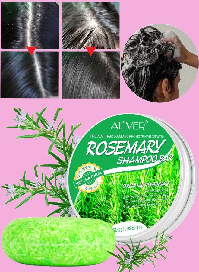 ALIVER 60g Natural Rosemary Shampoo Bar Anti Hair Loss Smooth Hair Strengthen Hair Nourish Scalp Organic Solid Shampoo Rosemary Oil Shampoo Bar for Hair Growth Solid Shampoo Soap Deep Cleansing Hair Shampoo  - Image 1