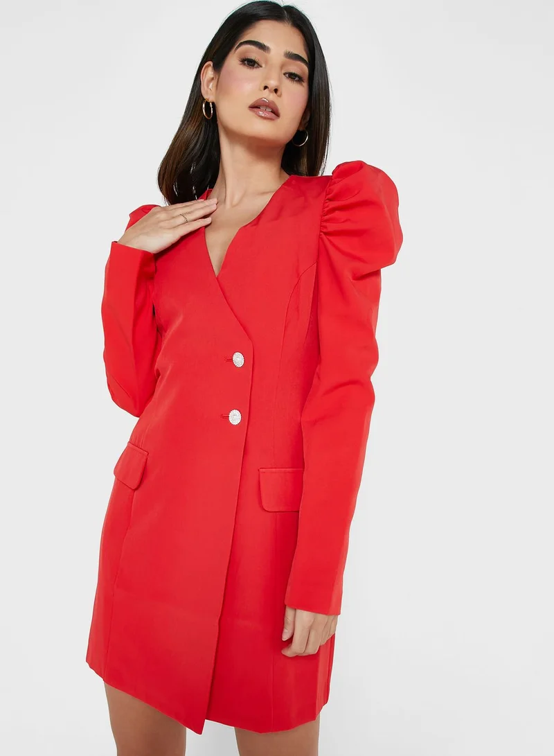 Miss Selfridge Puff Sleeve Double Breasted Blazer