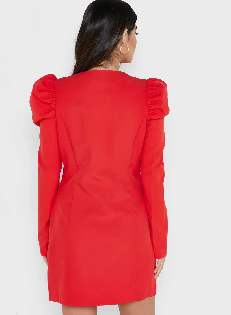 Miss Selfridge Puff Sleeve Double Breasted Blazer