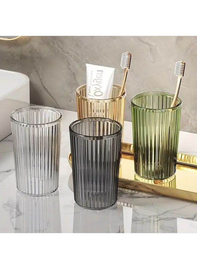 4 Color Family Set Of 4 Toothbrushes And Cups Durable Plastic For Bathroom Kitchen Home - Image 1
