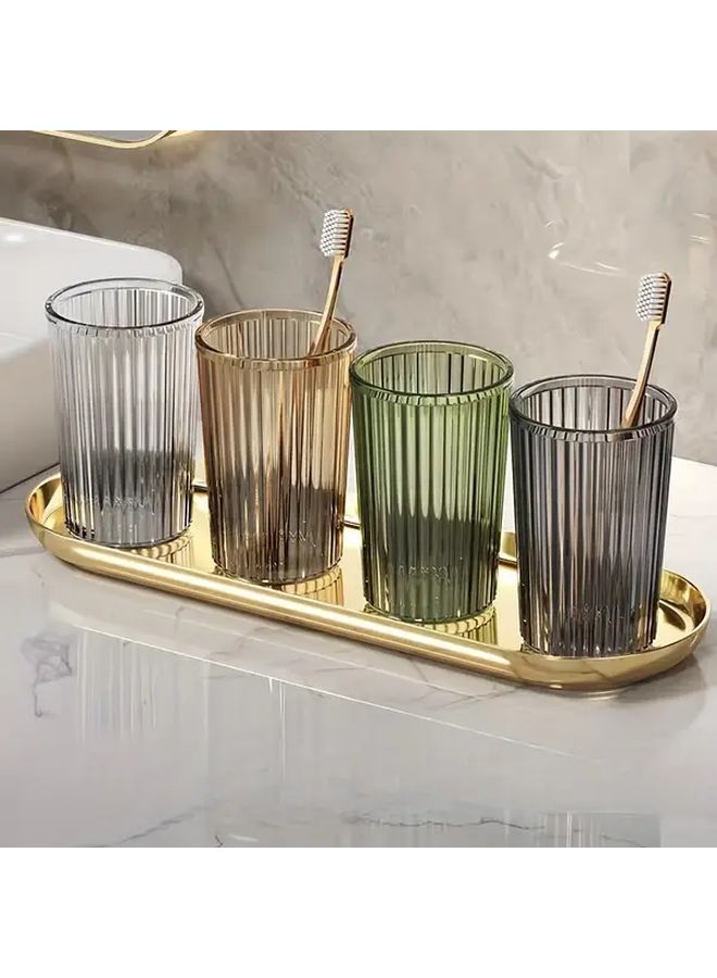 4 Color Family Set Of 4 Toothbrushes And Cups Durable Plastic For Bathroom Kitchen Home - Image 4