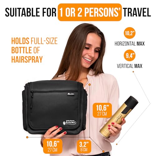AvaJex Travel Toiletry Bag for Men and Women - (10.6”x10.6”x3.2”) Large Hanging Toiletry Organizer - Waterproof Hygiene Bag with Metal XXL Swivel Hook, with Sturdy Zippers and 19 Compartments for Toiletries - Image 4